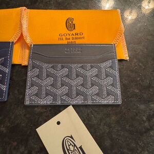 Goyard Gray Chevron Card Holder with White Detailing